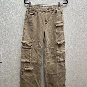 Altar'd State Khaki Cargo Pants Size 26 x 30 Utility Pockets Baggy Wide Leg
